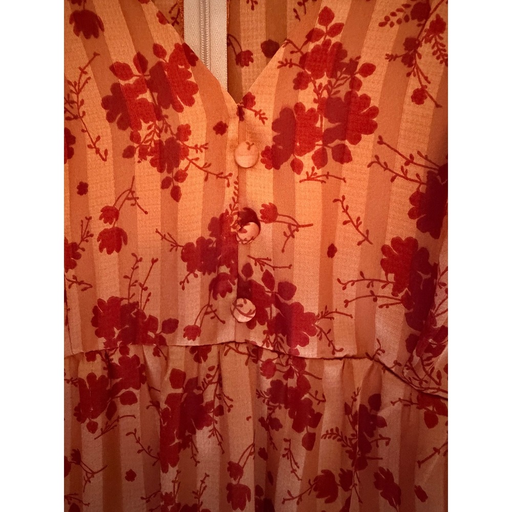 ASOS Maxi Dress Floral Burnout Stripe Puff Sleeve Orange Red Size 12 - Picture 6 of 8